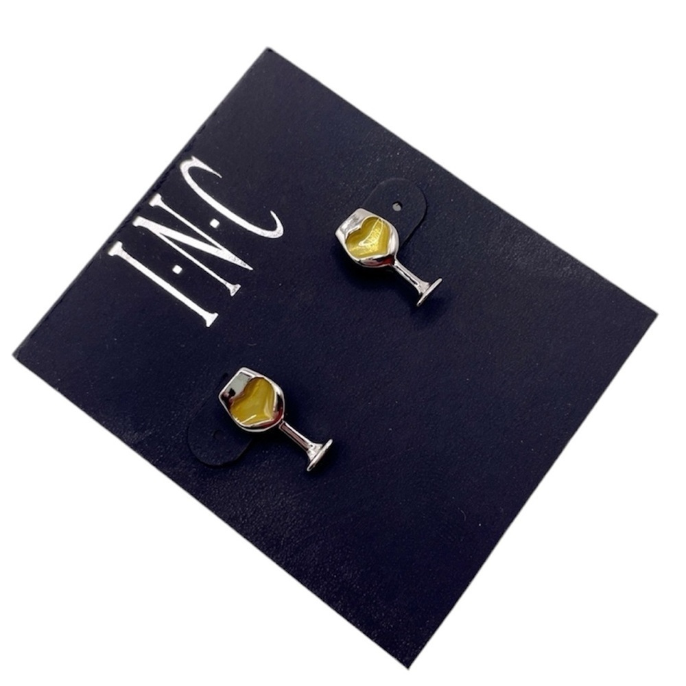 NWT Macys INC Silver Wine Glass Stud Dangle Earrings W/ Yellow Hearts - Picture 3 of 4